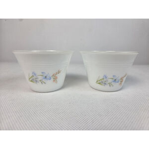 Lot of 2 Indopal Floral Milk Glass Custard Bowls No Lids Made in Indonesia